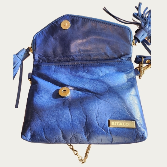 Estelon Electric Blue Leather Crossbody/Wristlet/ Clutch with Tassels EUC - Picture 9 of 14